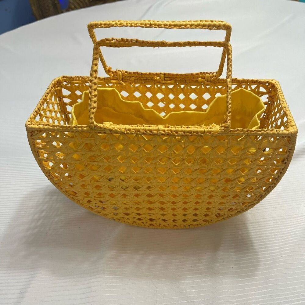 House Of Harlow 1960 Raffia Woven Yellow Basket Purse Handbag New - Picture 2 of 13